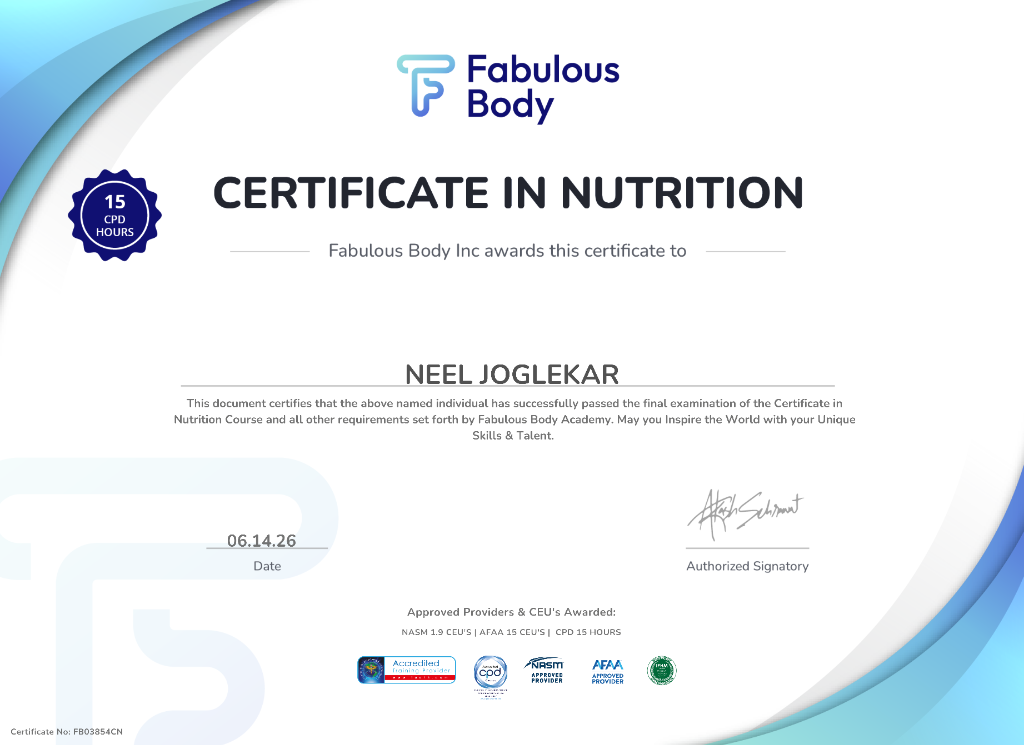 Neel Joglekar Nutrition Certification